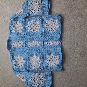 Handmade Granny Square Snowflake Sweater Cardigan White And Blue